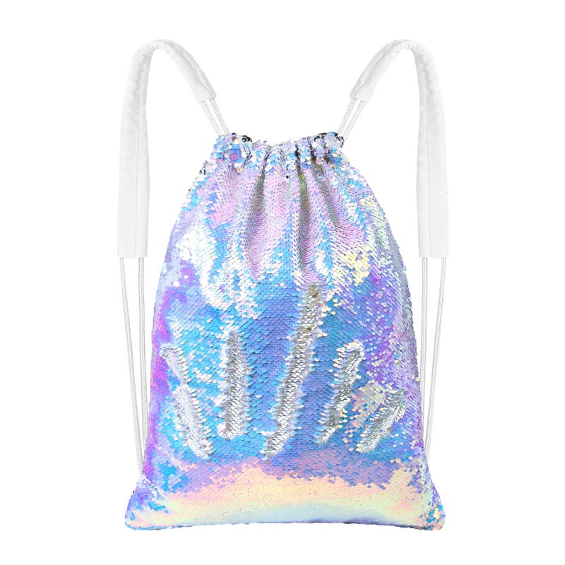 MHJY Sparkly Drawstring Backpack Mermaid Sequin Dance Bag Sports Gym Beach Swim Backpack Birthday Easter Gift Bag - Image 1